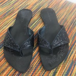 Via Spiga Black Sparkle Sequin Sandals